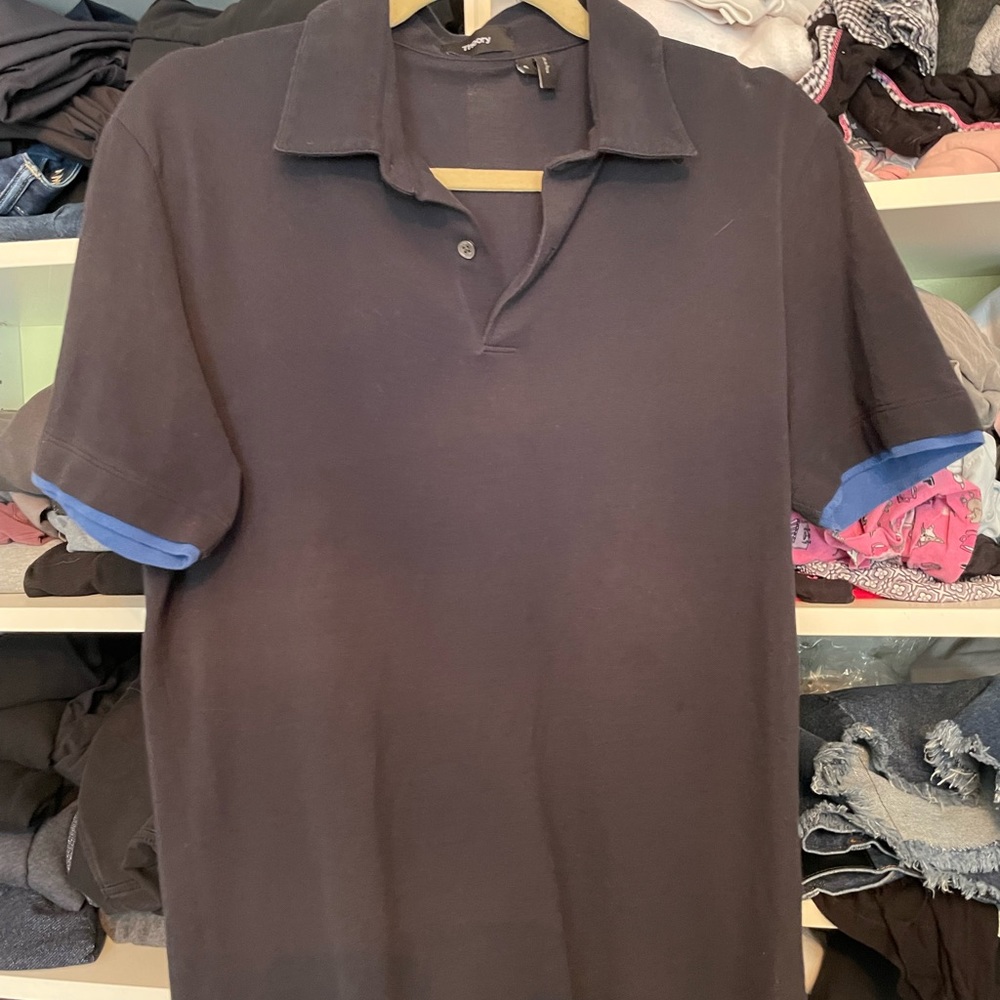 Mens Theory polo black with trim. Size S